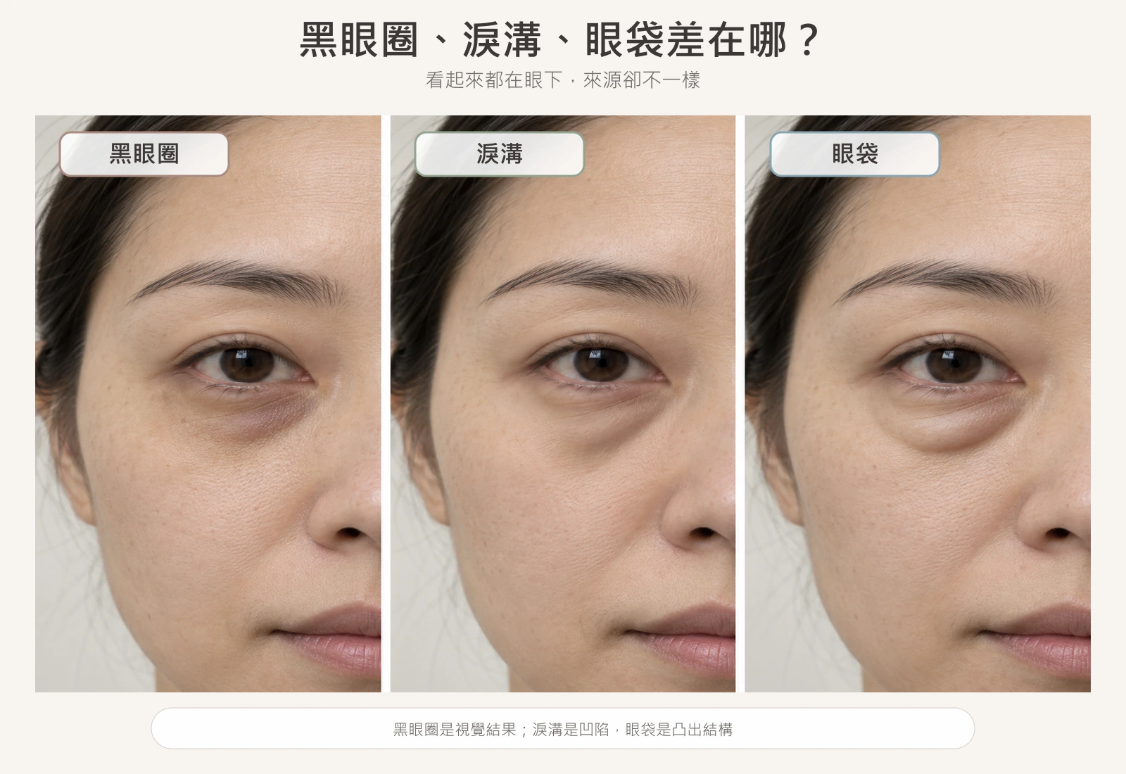 黑眼圈、淚溝與眼袋的外觀與成因差異